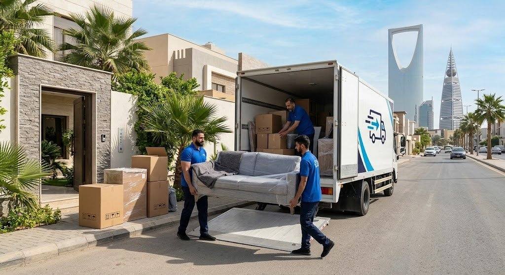 فريق عمل محترف يقوم بفك وتغليف ونقل الأثاث بعناية وأمان ضمن خدمات نقل عفش حي العاقول بالمدينة المنورة لضمان حماية الممتلكات وراحة العملاء.
