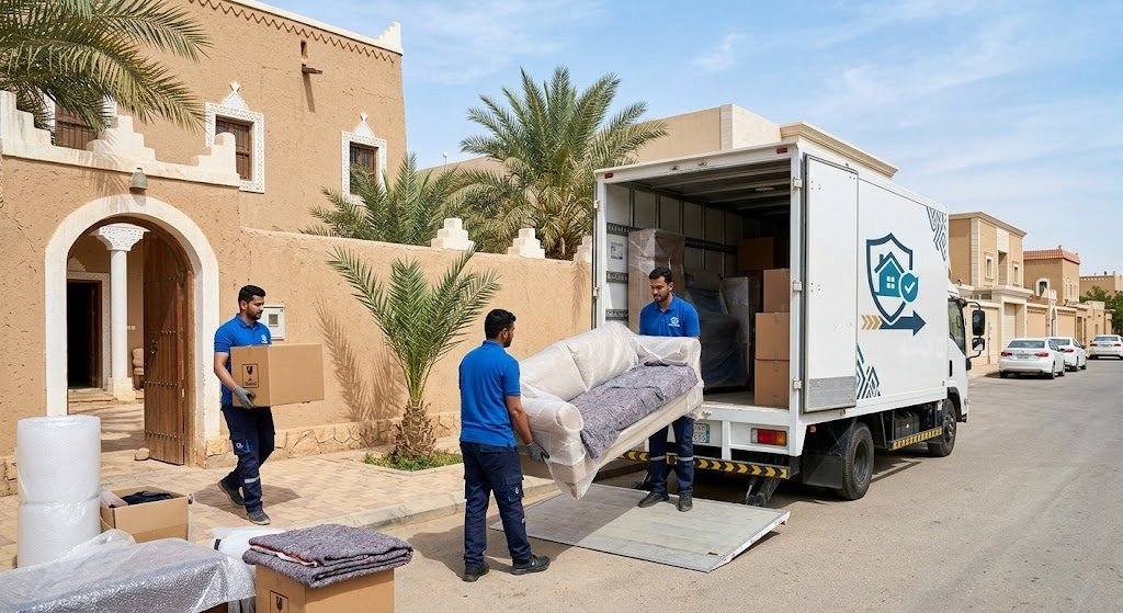 فريق عمل محترف يقوم بتغليف ونقل الأثاث بعناية فائقة ضمن خدمات نقل عفش حي شوران لضمان حماية الممتلكات ووصولها بأمان تام وبدون أي خدوش.