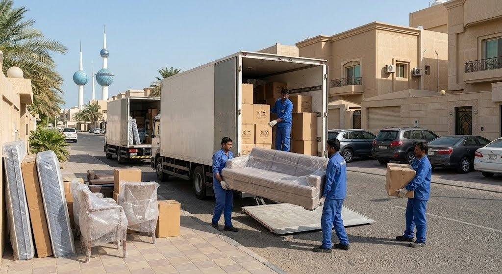فريق عمل محترف يقوم بتغليف ونقل الأثاث بعناية فائقة ضمن خدمات نقل عفش حي المستراح بالمدينة المنورة لضمان حماية الممتلكات ووصولها بأمان تام وبدون أي خدوش.