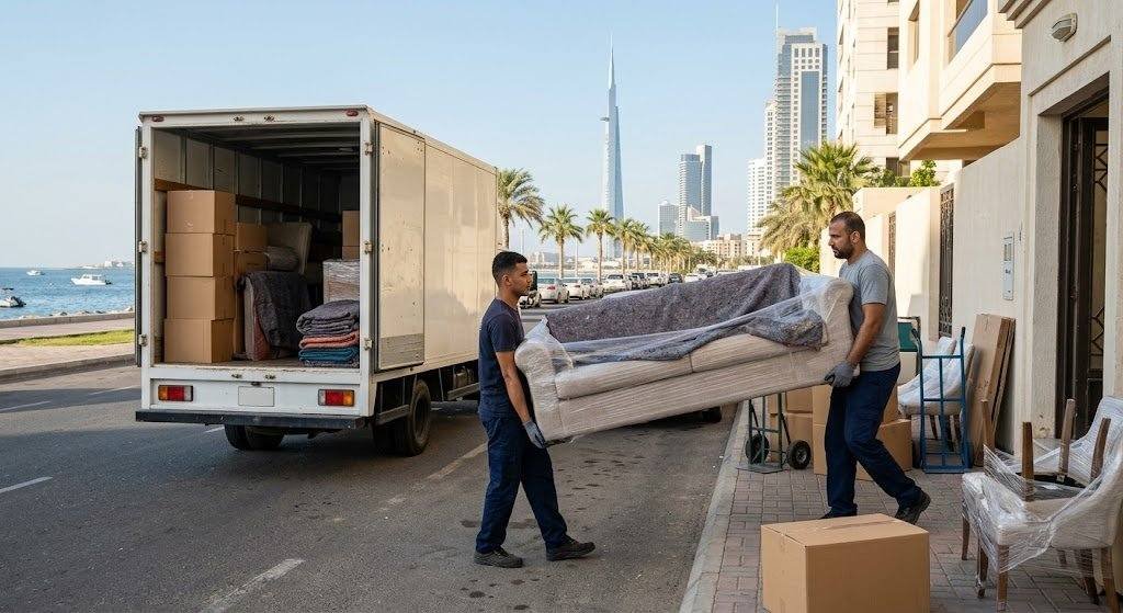 فريق عمل محترف يقوم بتغليف ونقل الأثاث بعناية فائقة ضمن خدمات نقل عفش العلا بالمدينة المنورة لضمان حماية الممتلكات ووصولها بأمان تام وبدون أي خدوش.